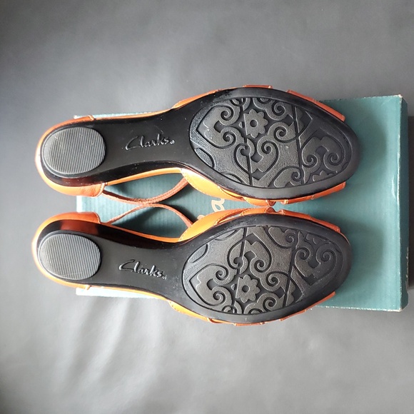 Clarks Orange Leather Heel Sandals Strappy Ankle Straps Halloween Witch Shoe? - Picture 4 of 15